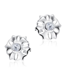 Charming Flowers CZ Stone Silver Ear Stud STS-5124